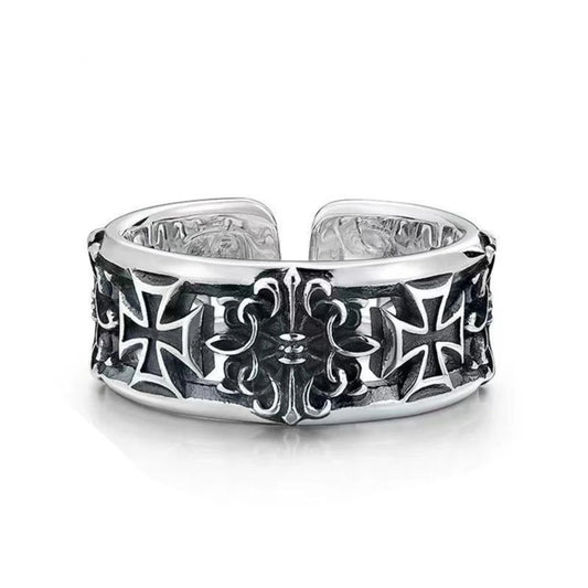 Adjustable Gothic Cross Engraved Ring Alternative Punk Statement Jewelry