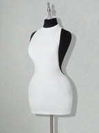 Backless Sleeveless Bodycon Mini Dress with Criss Cross Open Back Detail