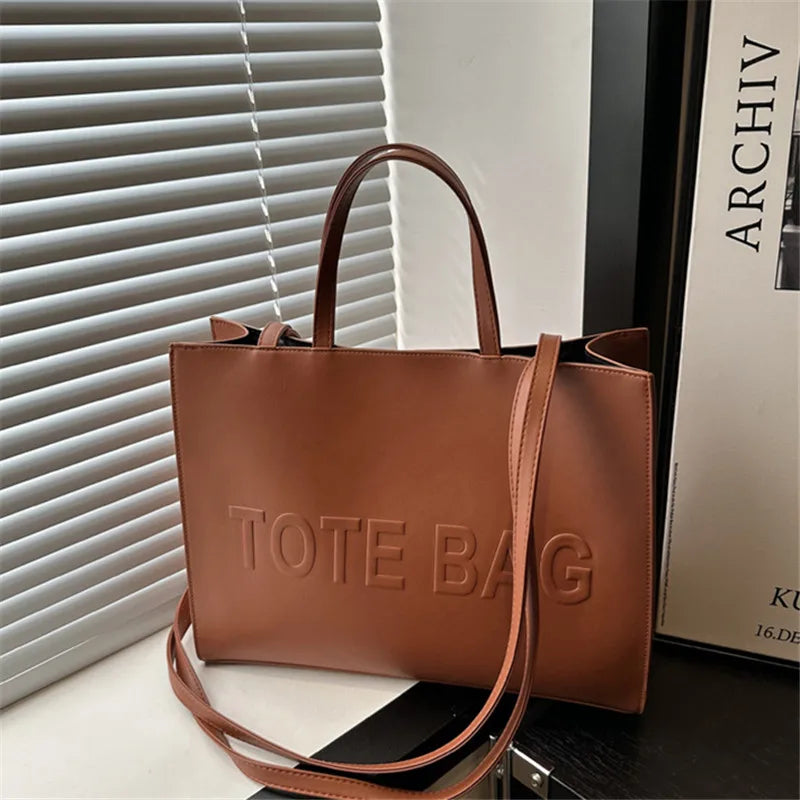 Minimal Faux Leather Tote Shoulder Bag with Structured Everyday Design