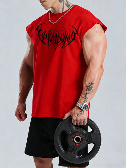 Manga-Inspired Cotton Sleeveless Tank Top with Dark Gothic Lettering Streetwear Aesthetic