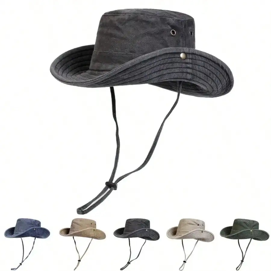 Wide Brim Cotton Bucket Hat with Adjustable Chin Cord for Outdoor Travel and Everyday Wear