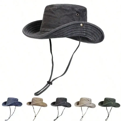 Wide Brim Cotton Bucket Hat with Adjustable Chin Cord for Outdoor Travel and Everyday Wear