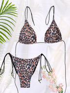 Classic Leopard Print String Bikini with Adjustable Tie Closures