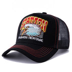 Unisex Breathable Mesh Trucker Cap with Graphic Patch for Casual Streetwear and Outdoor Style