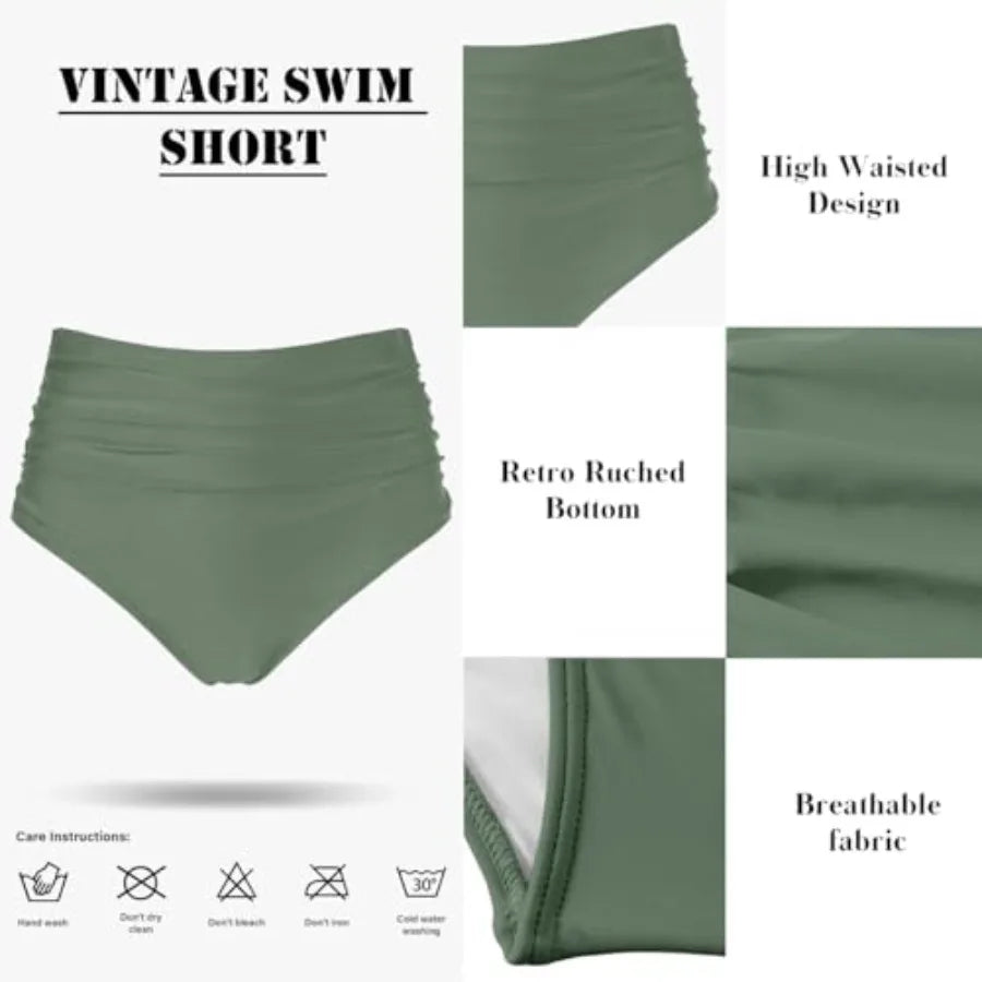 Women's High-Waisted Twist-Front Bikini Set with Ruched Detailing, Spaghetti Straps and Two-Piece Swimwear Silhouette