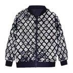 Men's Reflective Pattern Zip-Up Streetwear Bomber Jacket with Textured Finish