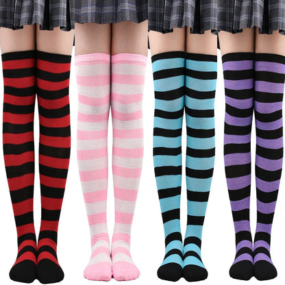 Striped Over-the-Knee Socks with Stretch Knit Design for Everyday Streetwear and Y2K Styling