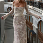 Textured Maxi Dress With Draped Sleeves And Sculpted Silhouette