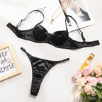 Lustrous Ruched Satin Demi Bra and Minimalist String Thong Set