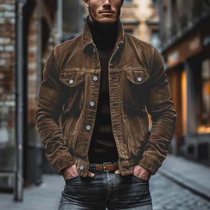 Vintage Washed Utility Jacket with Multiple Pockets and Urban Workwear Styling