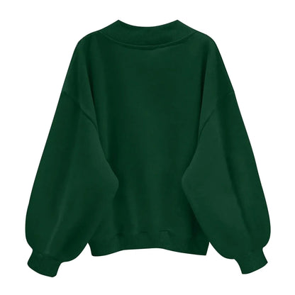 Women's Oversized V-Neck Pullover Sweatshirt with Relaxed Fit for Casual Everyday Style