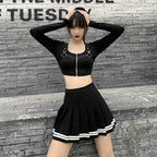High Waist Pleated Mini Skirt Contrast Trim Alternative Fashion Bottom
