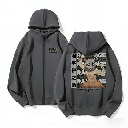 Anime Manga Zip Hoodie With Oversized Retro Streetwear Graphic Design