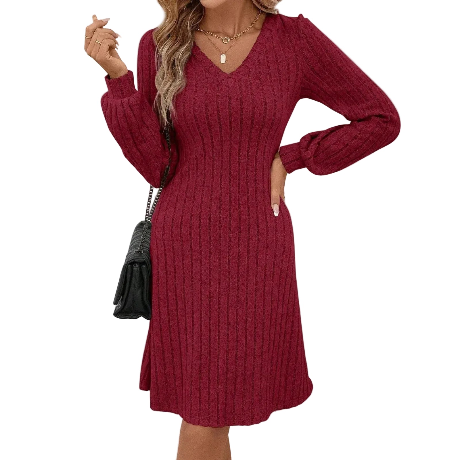 Textured Long Sleeve Sweater Dress with Relaxed Contemporary Silhouette