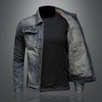 Vintage Washed Denim Layered Hooded Jacket with Padded Streetwear Outerwear Design
