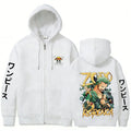 Swordsman Streetwear Zip Hoodie with Manga Graphic Back Design