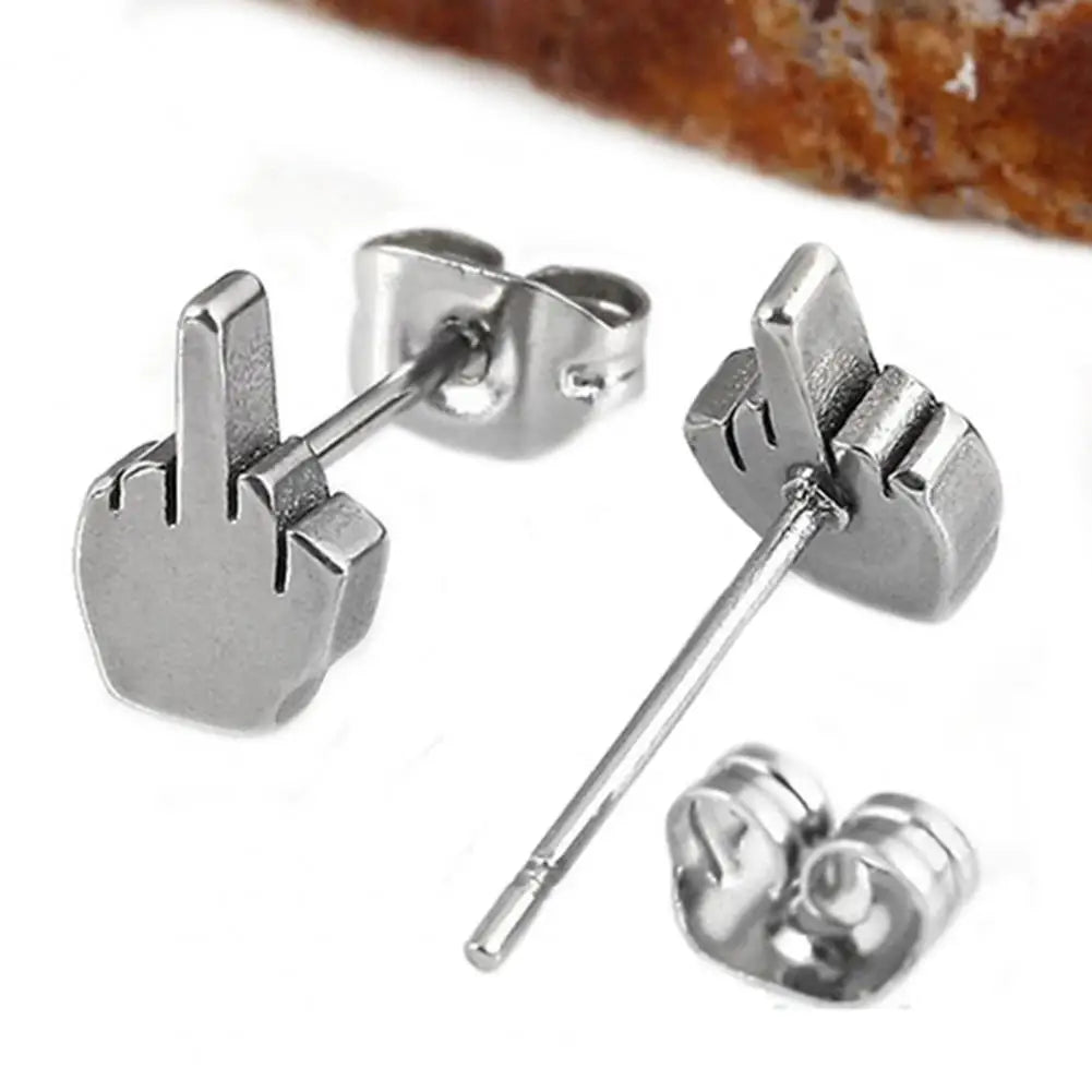 Rebellious Gesture Stud Earrings With Bold Alternative Streetwear Fashion Appeal