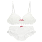 Sweet White Ruffled Cotton-Blend Bralette and Panty Set