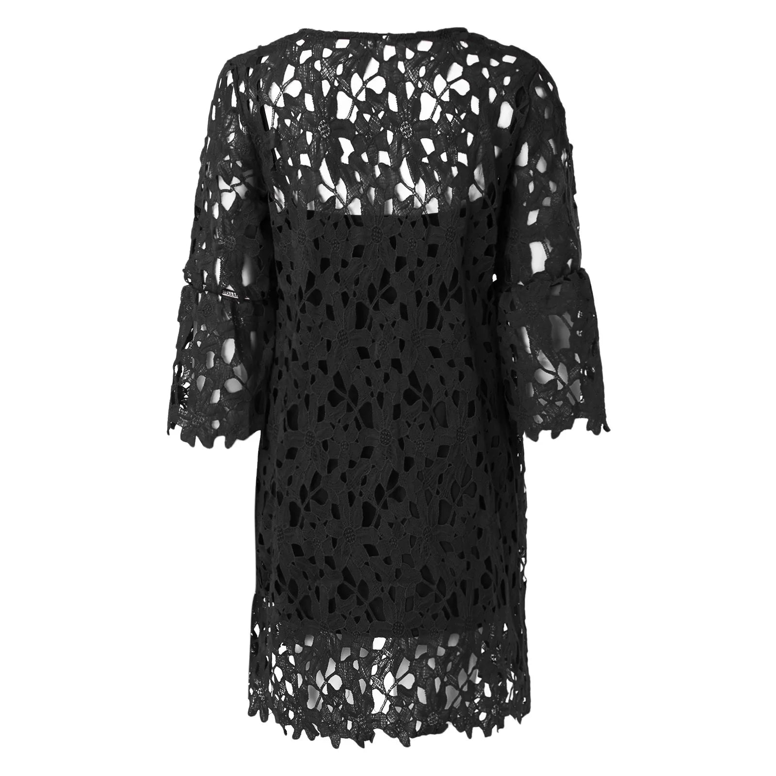 Bohemian Lace Overlay Mini Dress Set With Long Sleeves And Layered Design