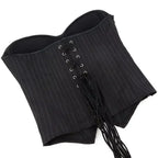 Tailored Black Pinstripe Overbust Corset with Structured Sweetheart Bodice
