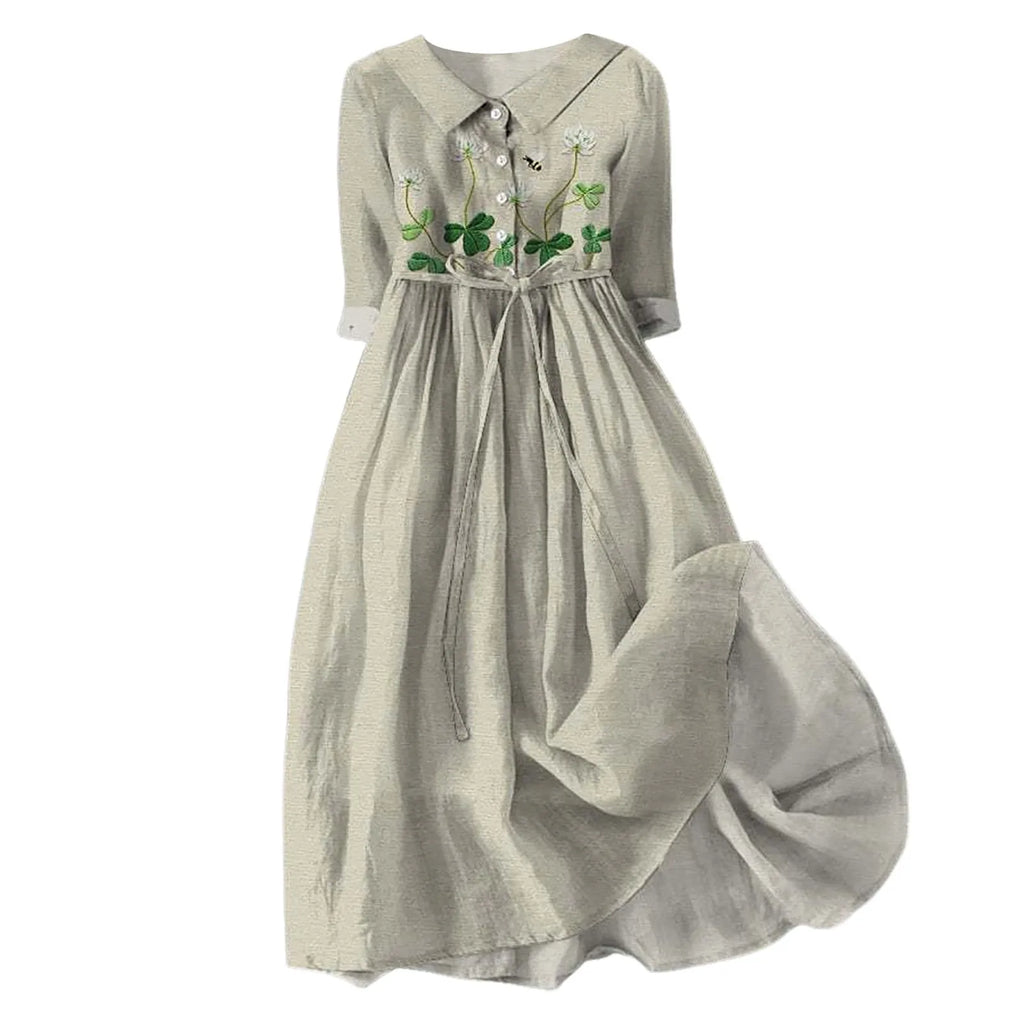 Vintage Embroidered Waist Cottagecore Inspired Alternative Midi Dress