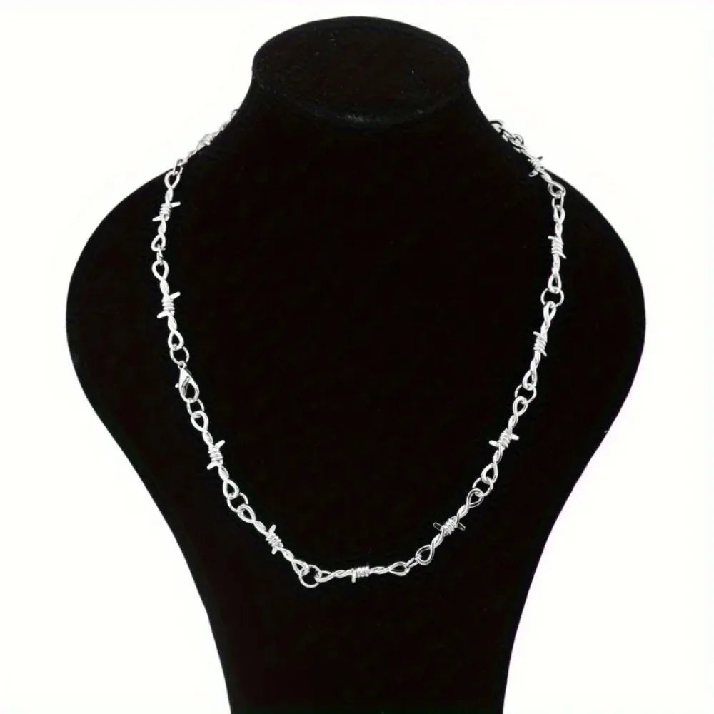 Gothic Barbed Thorn Chain Choker Necklace for Punk and Alternative Streetwear