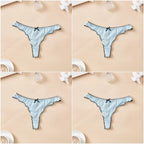 4-Piece Women’s Cotton Low-Rise Thong Panties Set with T-Back Silhouette, Decorative Bow Detail and Assorted Solid Colors