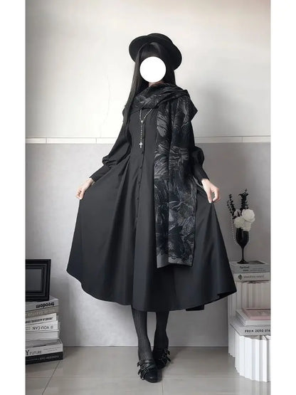 Victorian Gothic Hooded Dress with Layered Alternative Fashion Silhouette