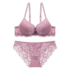 Rich Burgundy Floral Lace Push-Up Bra and Scalloped Panty Set
