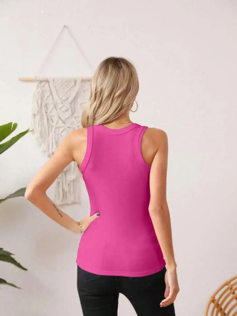 Slim Fit Racerback Tank Top with Crew Neck Casual Everyday Summer Style
