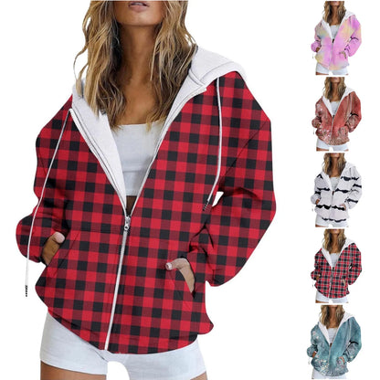 Women's Gradient Zip-Up Hoodie with Relaxed Casual Streetwear Everyday Layering Fit