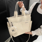Structured Canvas Tote Messenger Bag with Large Capacity Everyday Design