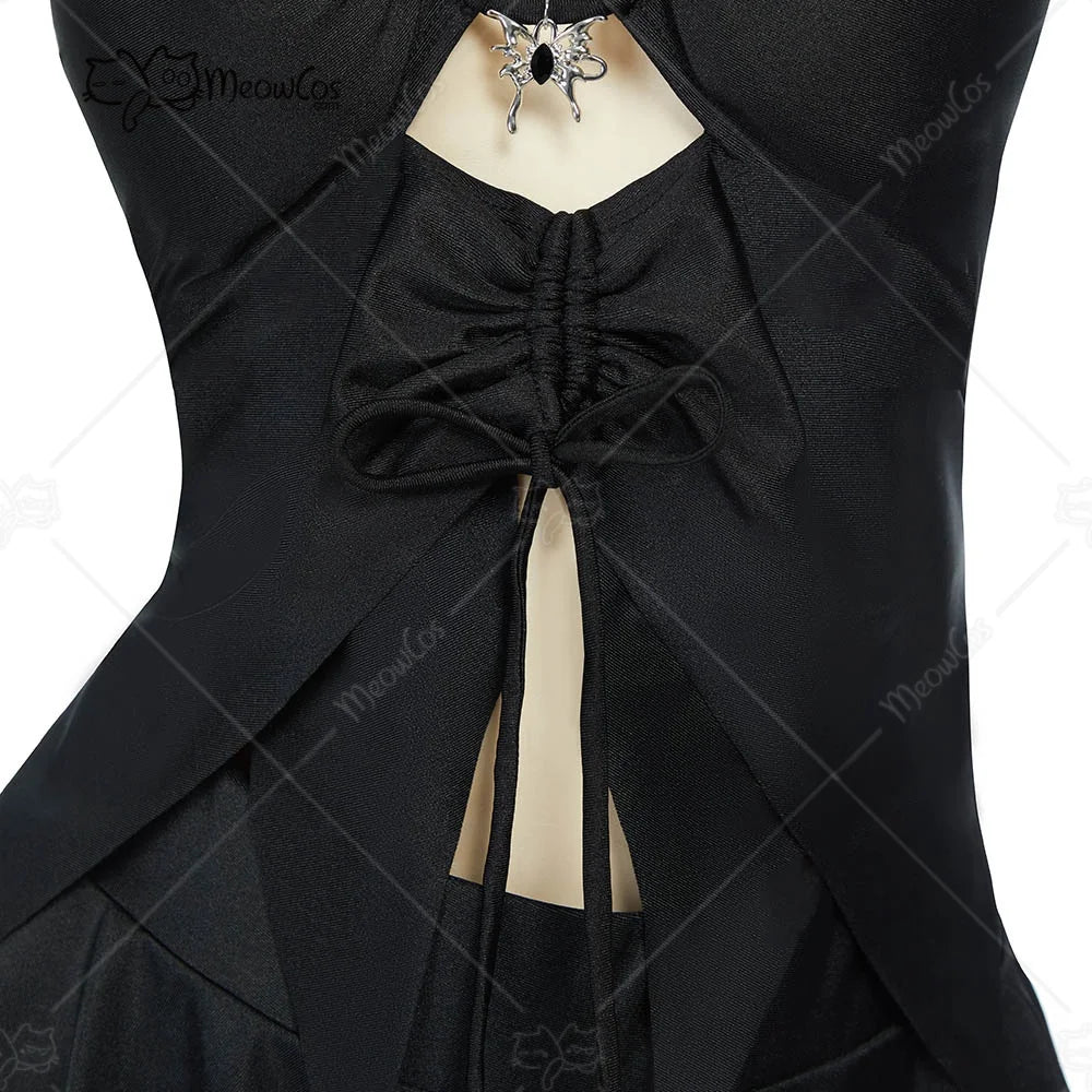 Women's Halter Cutout Two Piece Swim Set with Layered Skirt and Necklace Accessory