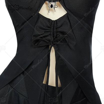 Women's Halter Cutout Two Piece Swim Set with Layered Skirt and Necklace Accessory