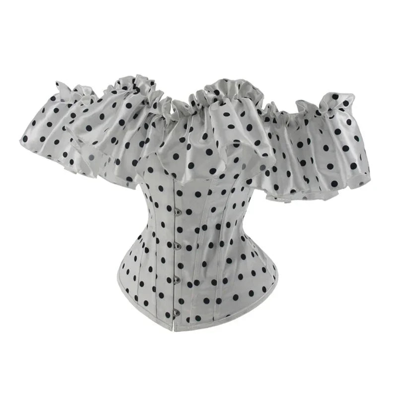Off-Shoulder Ruffle Corset Top with Vintage-Inspired Overbust Silhouette