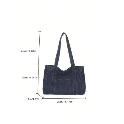 Soft Structured Denim Style Tote Shoulder Bag with Everyday Capacity