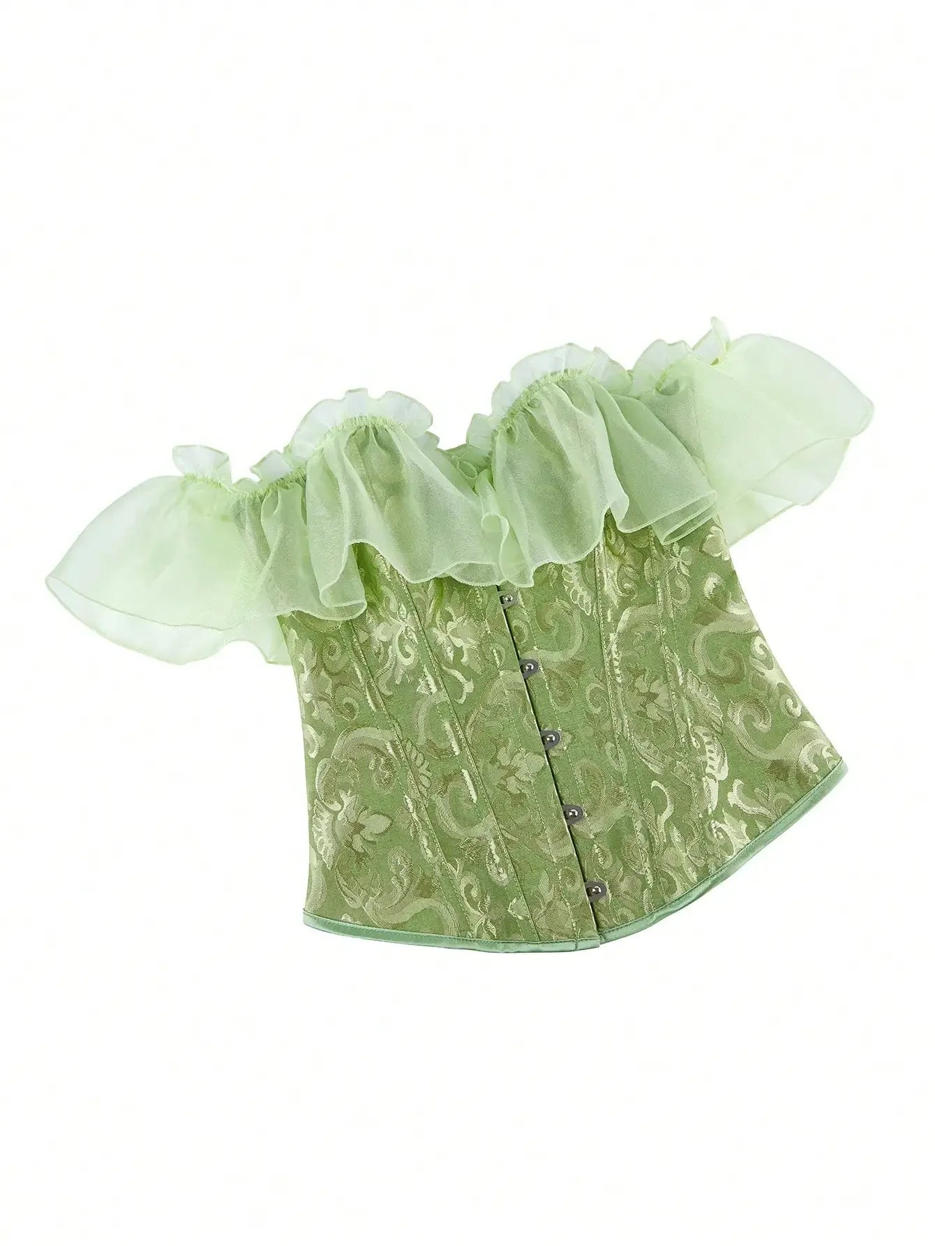 Off-Shoulder Floral Corset Top with Sheer Ruffle Sleeves and Structured Fit
