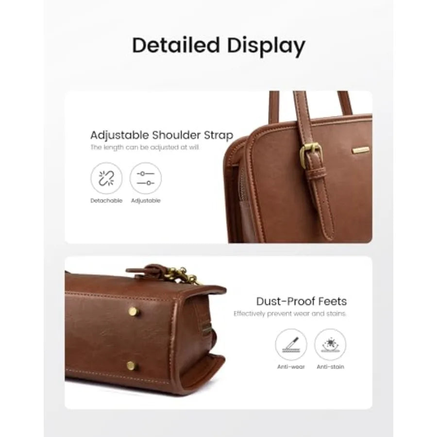 Vintage Inspired Genuine Leather Boston Shoulder Bag with Zip Closure