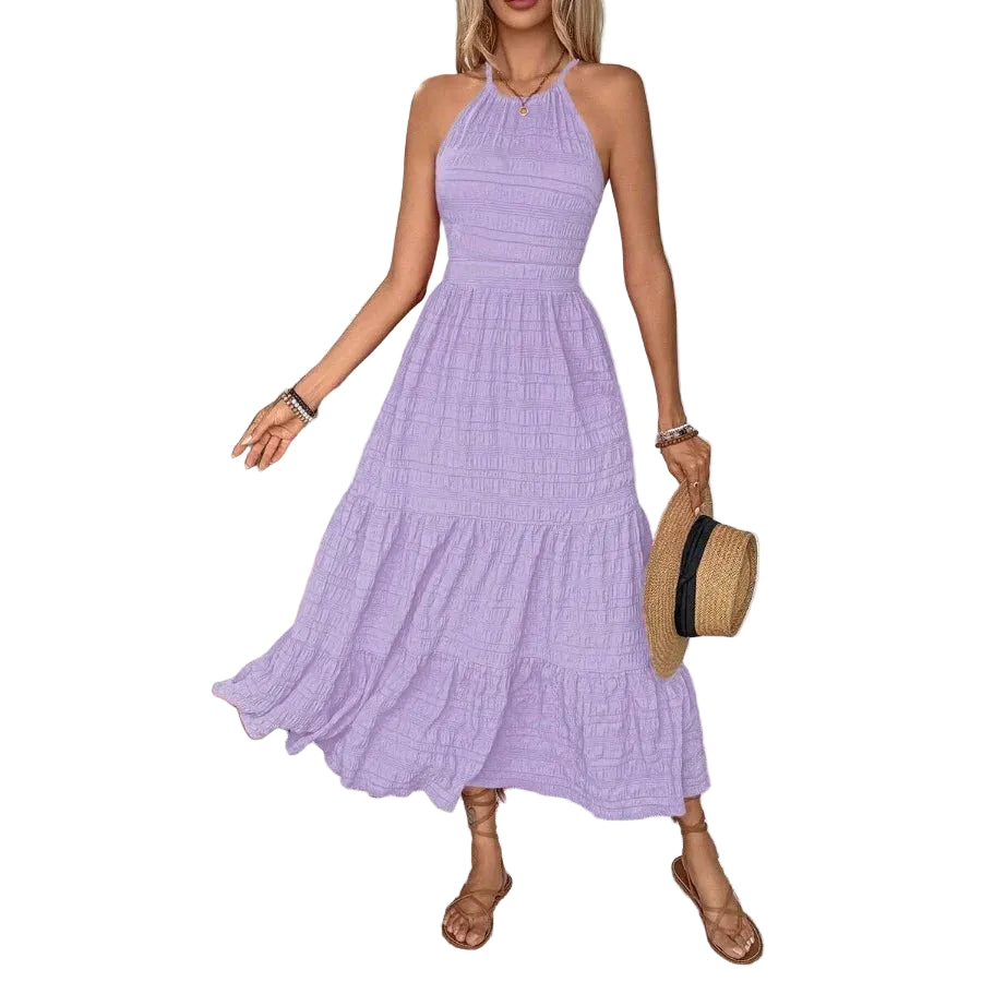 Textured Back Strap Tiered Maxi Dress with Flowy Frill Hem Design