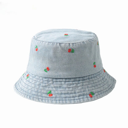 Women's Embroidered Cotton Blend Bucket Hat with Floral Detail for Casual Outdoor Everyday Wear