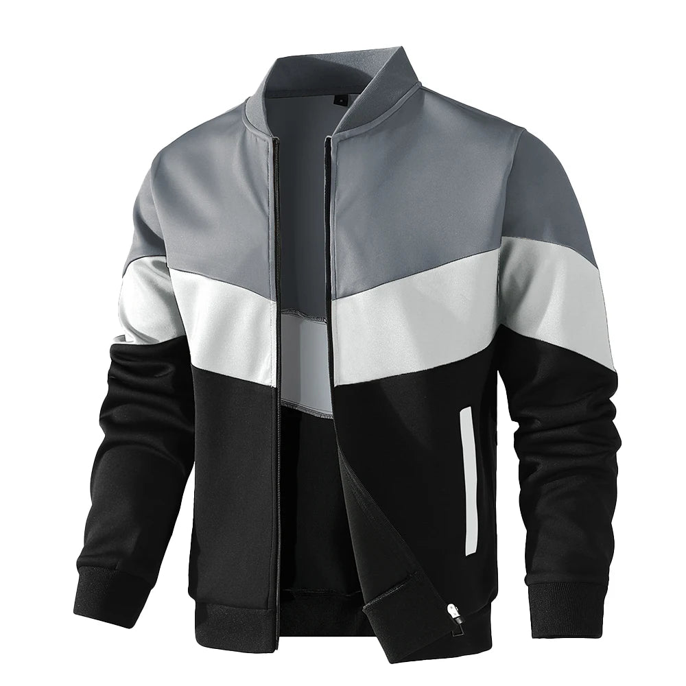 Men's Color Block Zip-Up Bomber Jacket with Modern Casual Streetwear Fit