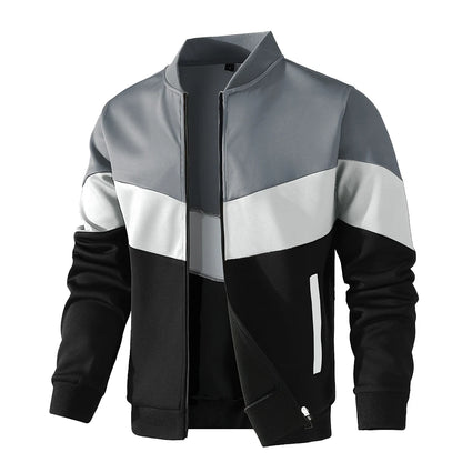 Men's Color Block Zip-Up Bomber Jacket with Modern Casual Streetwear Fit