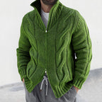 Men's Textured Zip Front Knit Cardigan with Relaxed Casual Hooded Design