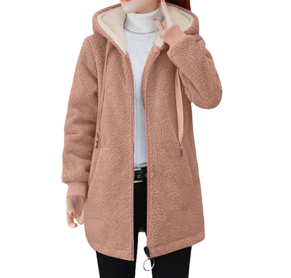 Women's Longline Hooded Sherpa Fleece Zip Jacket for Cozy Streetwear Layering