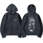 Anime Streetwear Zip Hoodie With Manga Style Graphic Back Artwork