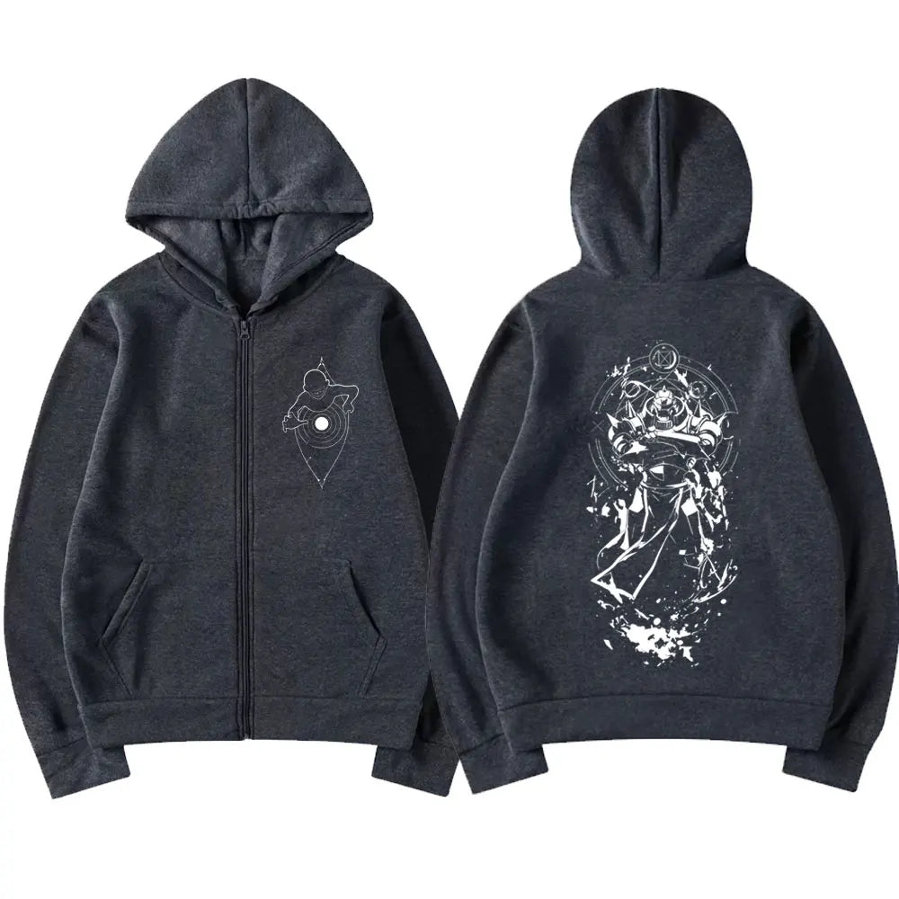 Anime Streetwear Zip Hoodie With Manga Style Graphic Back Artwork