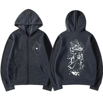 Anime Streetwear Zip Hoodie With Manga Style Graphic Back Artwork