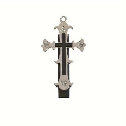 Gothic Cross Duckbill Hair Clip Punk Inspired Statement Hairstyle Accessory