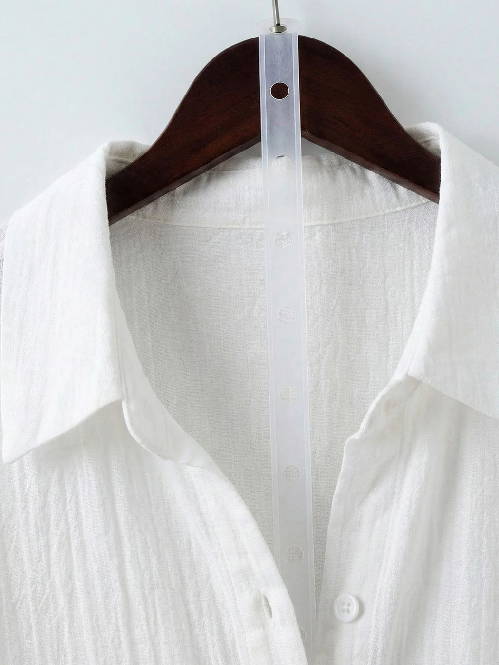 Relaxed Fit Textured White Cotton Button-Down Shirt with Pocket