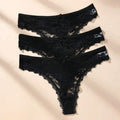 3-Piece Women’s Floral Lace Thong Set with Sheer-Look Panels, Low-Rise Silhouette and Assorted Feminine Colors